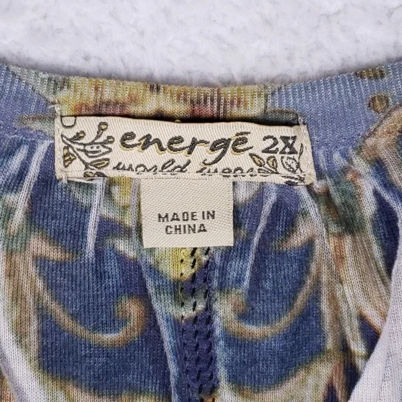 Energie 2X Boho Tunic Top Multicolor Bell Sleeve Floral Print Blouse - Picture 4 of 9